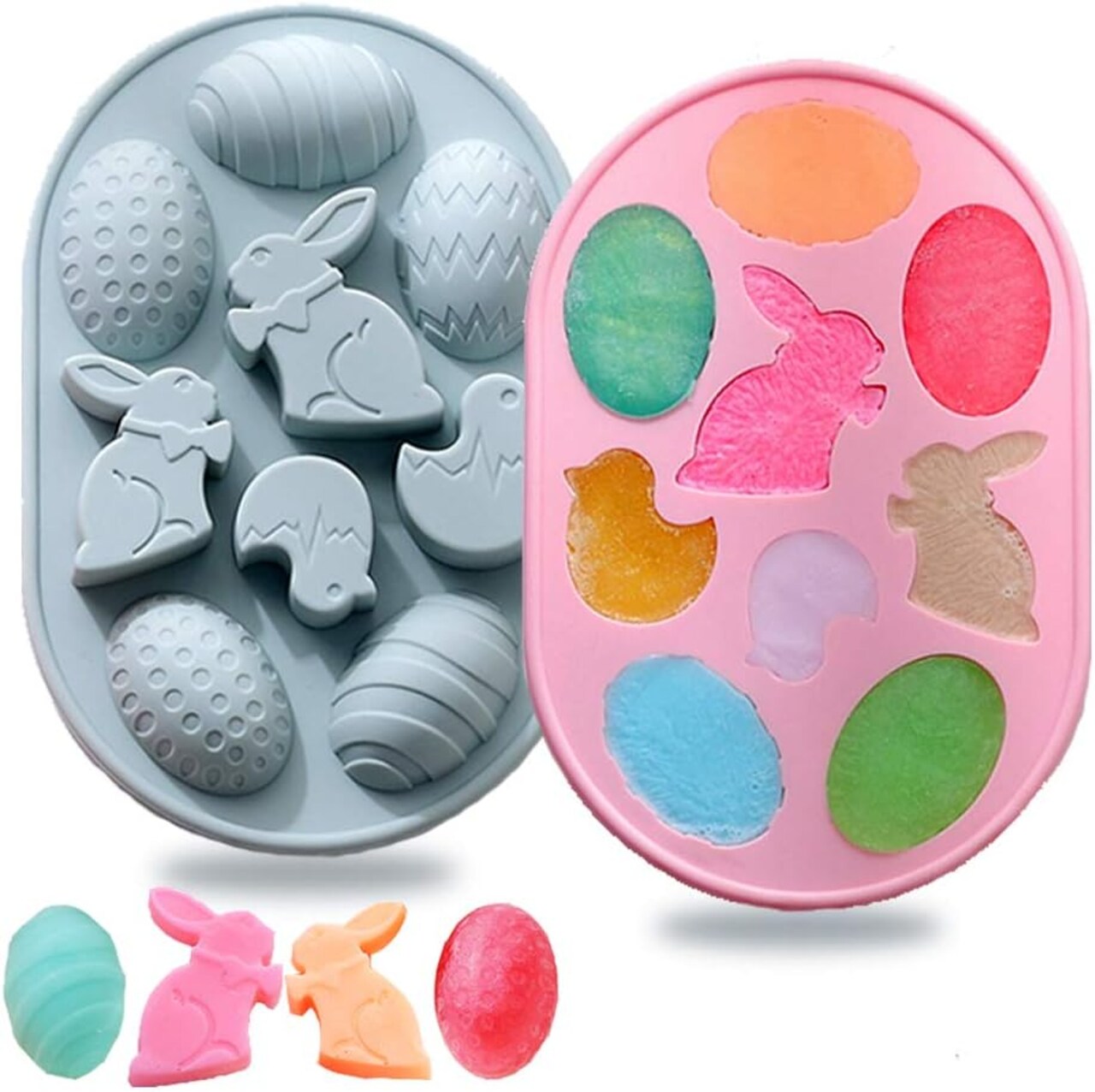 2 Pack Easter Rabbit Bunny Egg Silicone Molds, 3D Easter-theme Baking Mould Tray DIY Baking Tool for Chocolate Cake Dessert Candy Mousse Pastry Soap